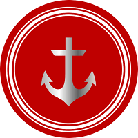 Logo of Anchor Property Group - Silver Crucifix Anchor on Dark Red Background White Circle Border